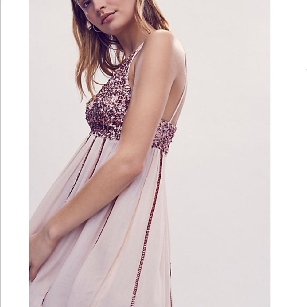 NWT Free People Glitter Girl Neutral Slip Dress - Picture 2 of 8